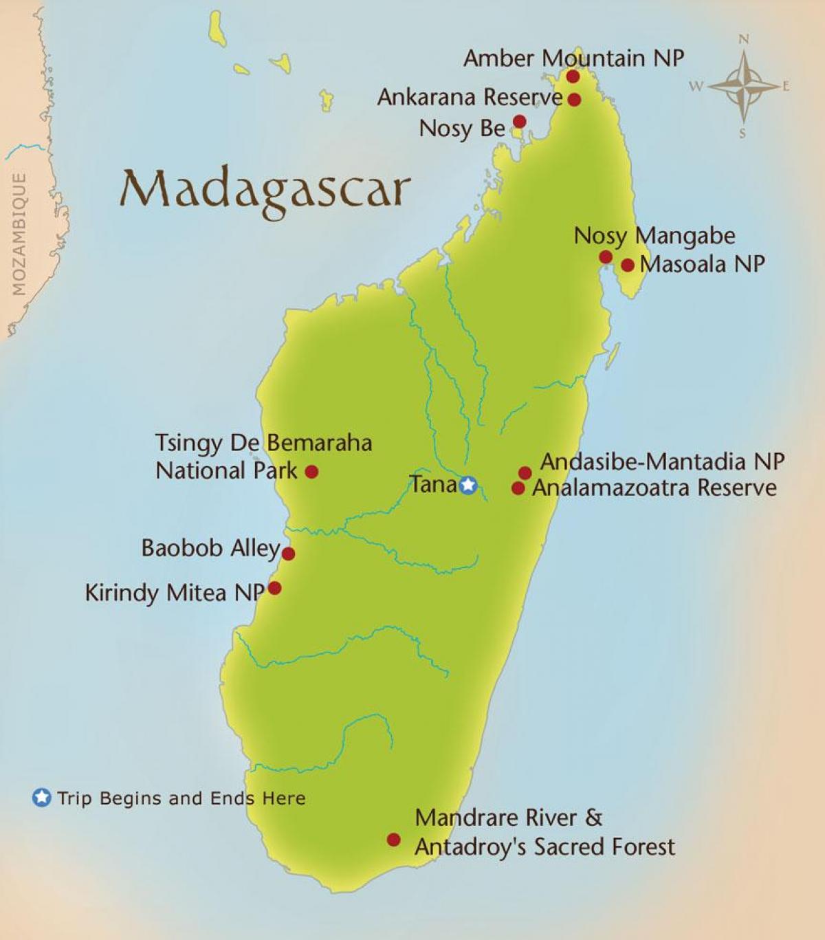 mapa Madagascar mendiak