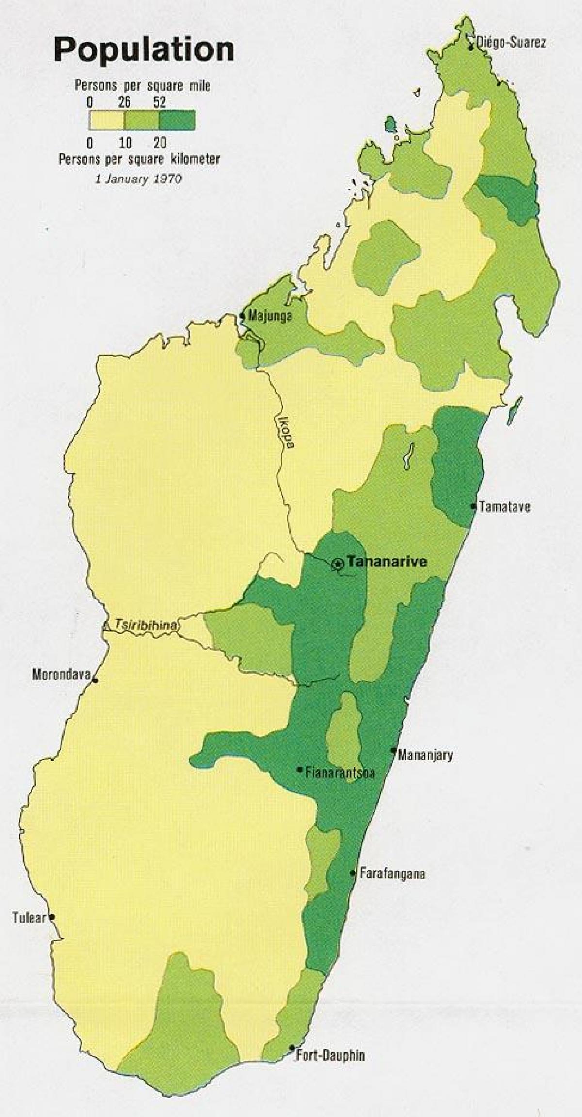 Madagascar biztanleriaren dentsitatea mapa